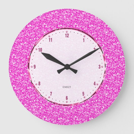 Elegant Retro Hot-Pink Glitter And Sparkles Große Wanduhr (Vorderseite)