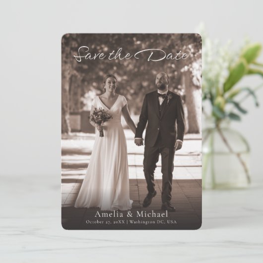 Elegant Retro Maroon Wedding Save the Date Card (Stehend Vorderseite)
