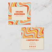 Elegant Retro Orange Blue Grunge Boho Chic Groovy Quadratische Visitenkarte (Vorne/Hinten)