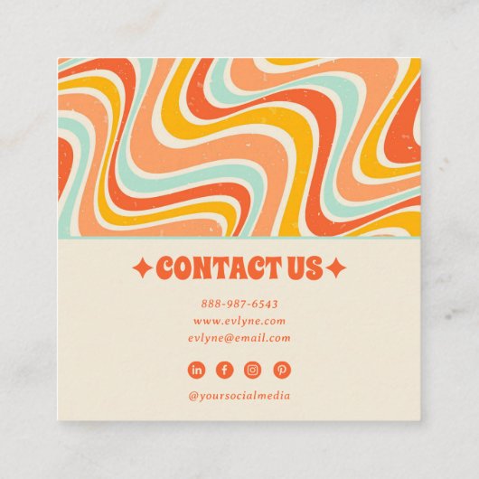 Elegant Retro Orange Blue Grunge Boho Chic Groovy Quadratische Visitenkarte (Rückseite)