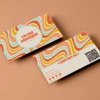 Elegant Retro Orange Blue QR Code Boho Chic Groovy