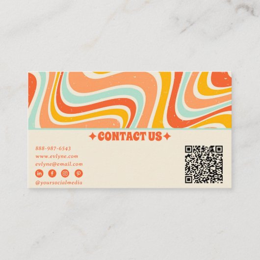 Elegant Retro Orange Blue QR Code Boho Chic Groovy Visitenkarte (Rückseite)