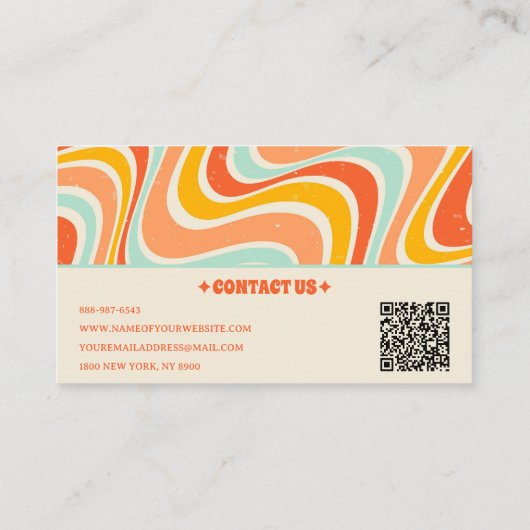Elegant Retro Orange Blue QR Code Boho Groovy Visitenkarte (Rückseite)