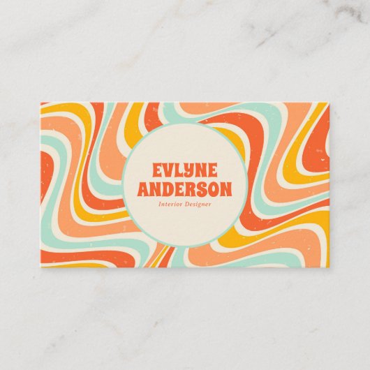 Elegant Retro Orange Blue QR Code Boho Groovy Visitenkarte (Vorderseite)