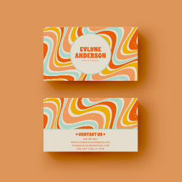 Elegant Retro Orange Blue Yellow 70er Boho Groovy Visitenkarte