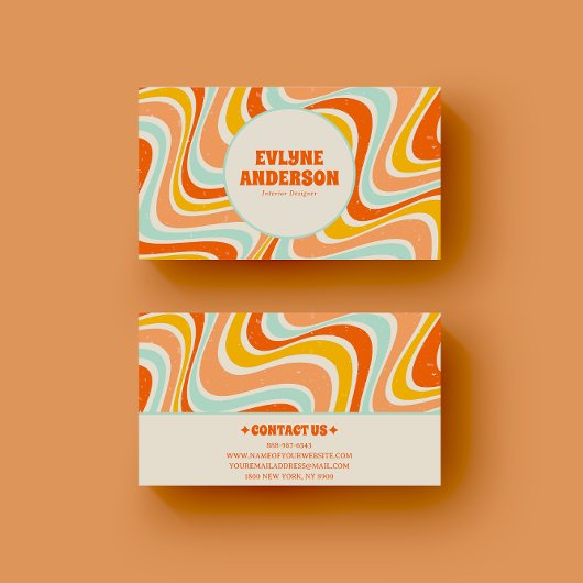 Elegant Retro Orange Blue Yellow 70er Boho Groovy Visitenkarte