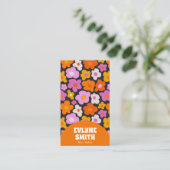Elegant Retro Orange QR Code Boho Groovy Floral Visitenkarte (Stehend Vorderseite)