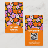 Elegant Retro Orange QR Code Boho Groovy Floral Visitenkarte (Vorne/Hinten)