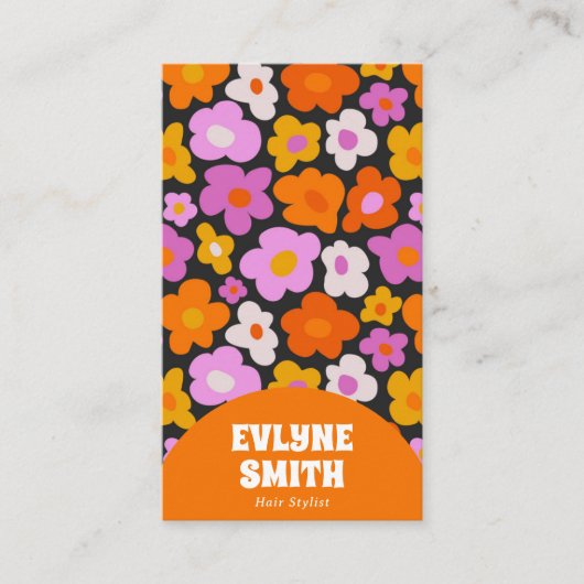 Elegant Retro Orange QR Code Boho Groovy Floral Visitenkarte (Vorderseite)