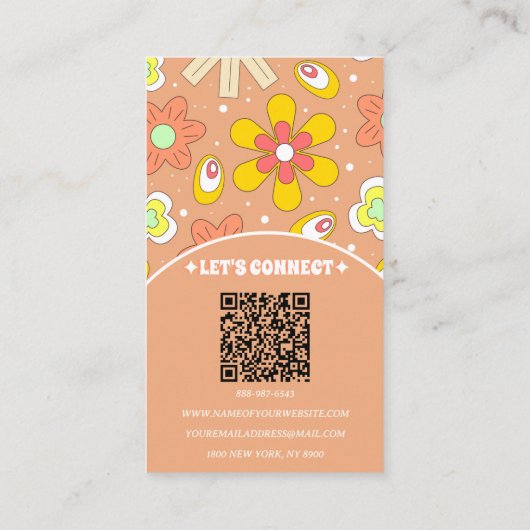 Elegant Retro QR Code Groovy Floral Trendy Boho Visitenkarte (Rückseite)