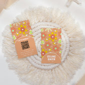 Elegant Retro QR Code Groovy Floral Trendy Boho Visitenkarte