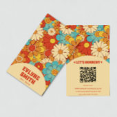 Elegant Retro QR Code Groovy Floral Trendy Boho Visitenkarte