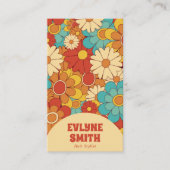 Elegant Retro QR Code Groovy Floral Trendy Boho Visitenkarte (Vorderseite)
