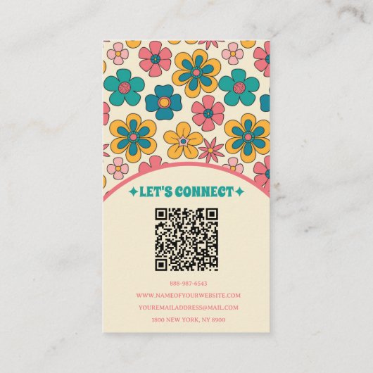 Elegant Retro QR Code Groovy Floral Unique Boho Visitenkarte (Rückseite)