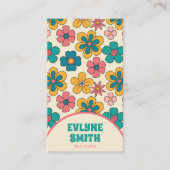 Elegant Retro QR Code Groovy Floral Unique Boho Visitenkarte (Vorderseite)