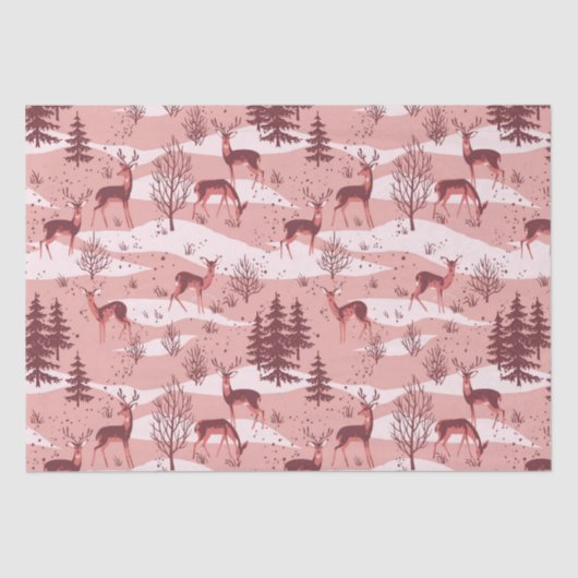 Elegant Retro Red Woodland Deer Seidenpapier (Vorderseite)