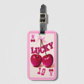 Elegant Retro Rosa Glitter Glückskirsche Gepäckanhänger (Vorderseite Vertikal)