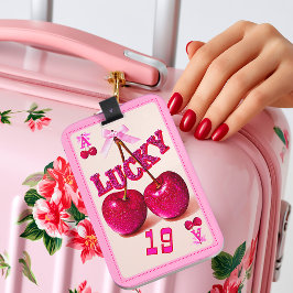 Elegant Retro Rosa Glitter Glückskirsche Gepäckanhänger