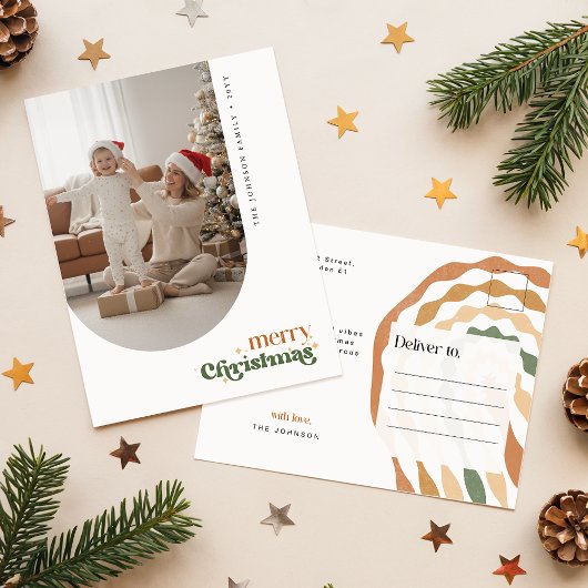 Elegant Retro Script Family Photo Wish Christmas Postkarte