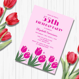Elegant Retro Tulip Floral Magenta Rosa Geburtstag Einladung