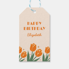 Elegant Retro Tulip Floral Orange Geburtstag Geschenkanhänger