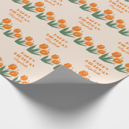 Elegant Retro Tulip Floral Orange Geburtstag Geschenkpapier