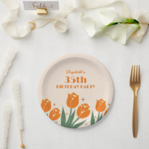 Elegant Retro Tulip Floral Orange Geburtstag