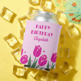 Elegant Retro Tulip Floral Pink Geburtstag Dosenkühler