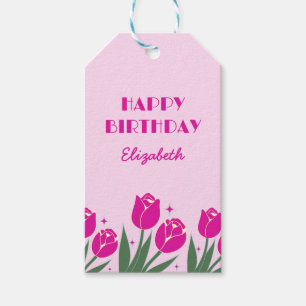 Elegant Retro Tulip Floral Pink Geburtstag Geschenkanhänger