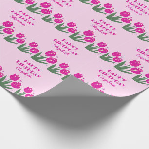 Elegant Retro Tulip Floral Pink Geburtstag Geschenkpapier