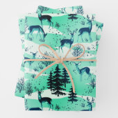 Elegant Retro Turquoise Blue Woodland Deer Geschenkpapier Set (Beispiel)