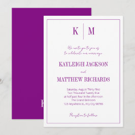 Elegant Retro Vibrant Purple Monogram Wedding  Einladung