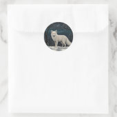 Elegant retro white winter fox runder aufkleber (Tasche)