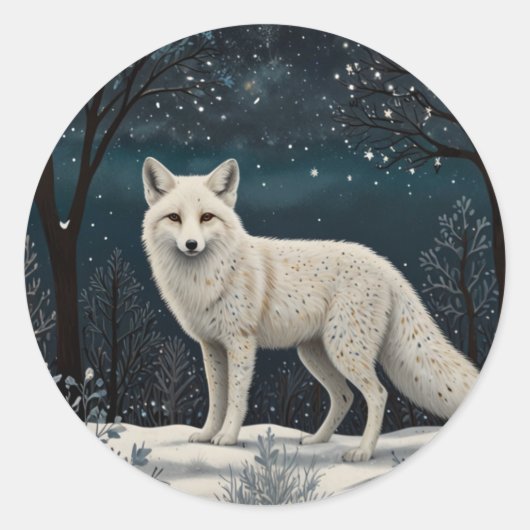 Elegant retro white winter fox runder aufkleber (Vorderseite)