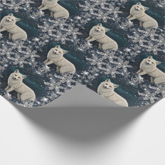 Elegant retro white winter fox sparkling snowflake geschenkpapier (Ecke)