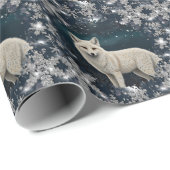 Elegant retro white winter fox sparkling snowflake geschenkpapier (Rolleneckpunkt)