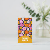 Elegant Retro Yellow QR Code Boho Groovy Floral Visitenkarte (Stehend Vorderseite)