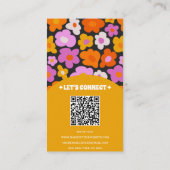 Elegant Retro Yellow QR Code Boho Groovy Floral Visitenkarte (Rückseite)