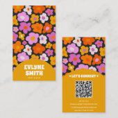 Elegant Retro Yellow QR Code Boho Groovy Floral Visitenkarte (Vorne/Hinten)