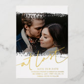 Elegant Rett unser Date Real Foil & Foto Folieneinladung (Vorderseite)