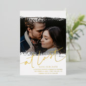 Elegant Rett unser Date Real Foil & Foto Folieneinladung (Stehend vorne)