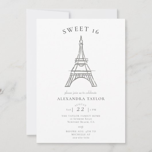 Elegant Rhinestones Eiffel Paris Minimal Sweet 16 Einladung (Vorderseite)