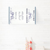 Elegant Ribbon & Bow Romantic Wedding Navy Banner (InSitu)