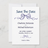 Elegant Ribbon & Bow Romantic Wedding Navy & White Save The Date (Vorderseite)