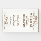 Elegant Ribbon & Bow Warm Brown Romantic Wedding Banner (Horizontal)