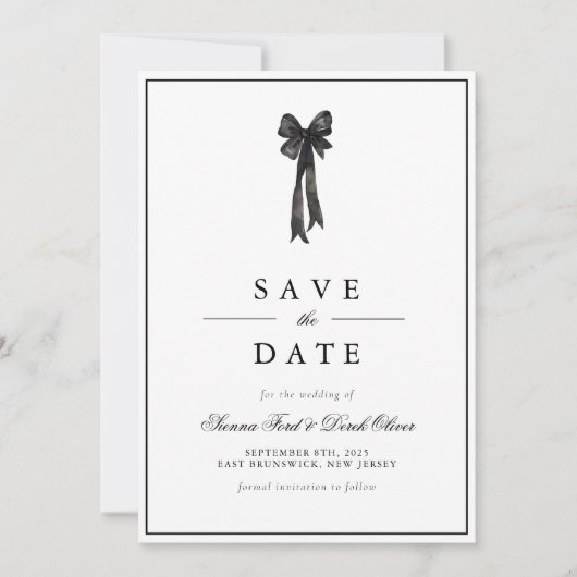 Elegant Ribbon Bow Wedding Save The Date (Vorderseite)