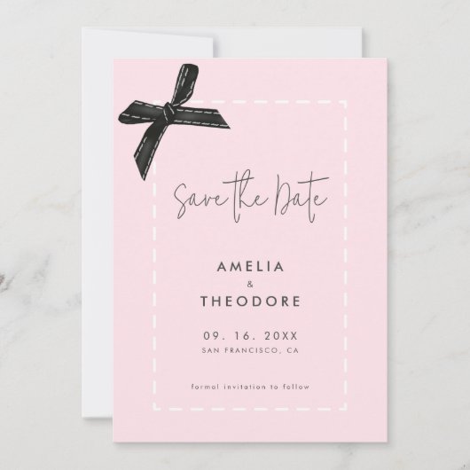 Elegant Ribbon Bow Wedding Save the Date Einladung (Vorderseite)