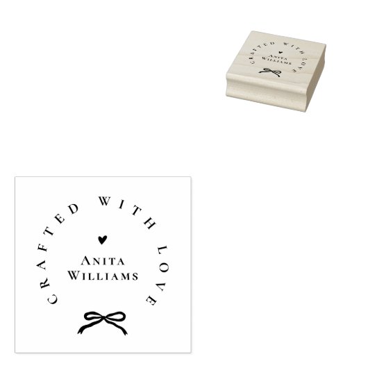 Elegant Ribbon Crafted With Love Business Name Gummistempel (Stempel)