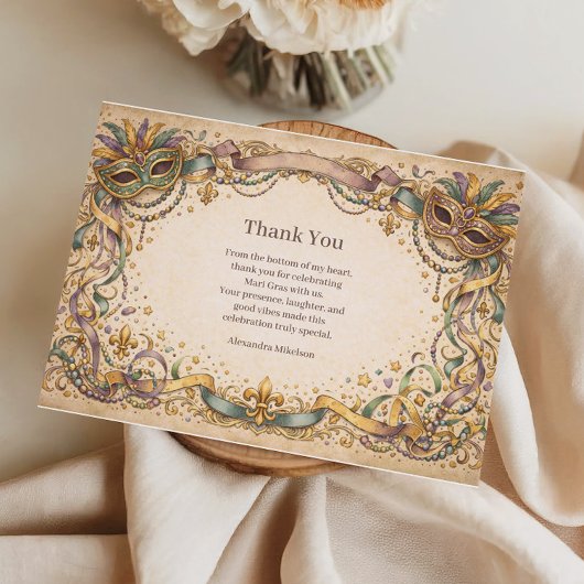 Elegant Ribbon Mask Mardi Gras Masquerade Dankeskarte