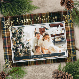 Elegant Rich Kariert Heirloom Style Happy Holidays Folieneinladung